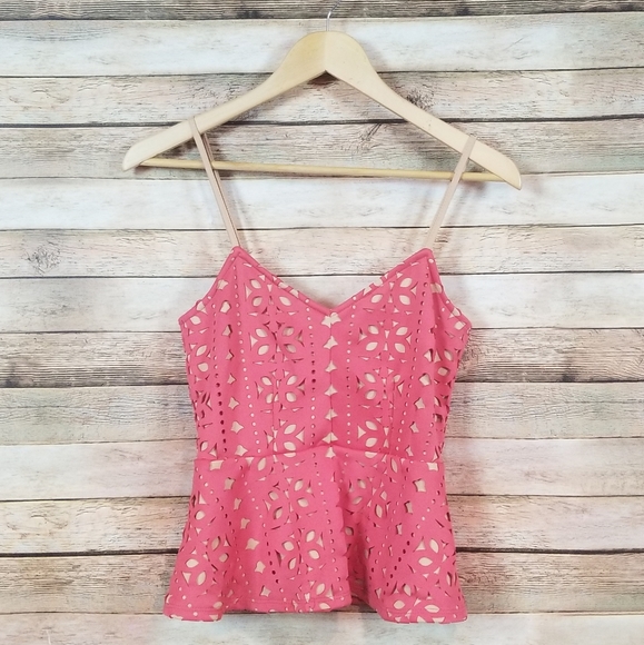 BKE Boutique Lazer Cut Peplum Top - Picture 2 of 5